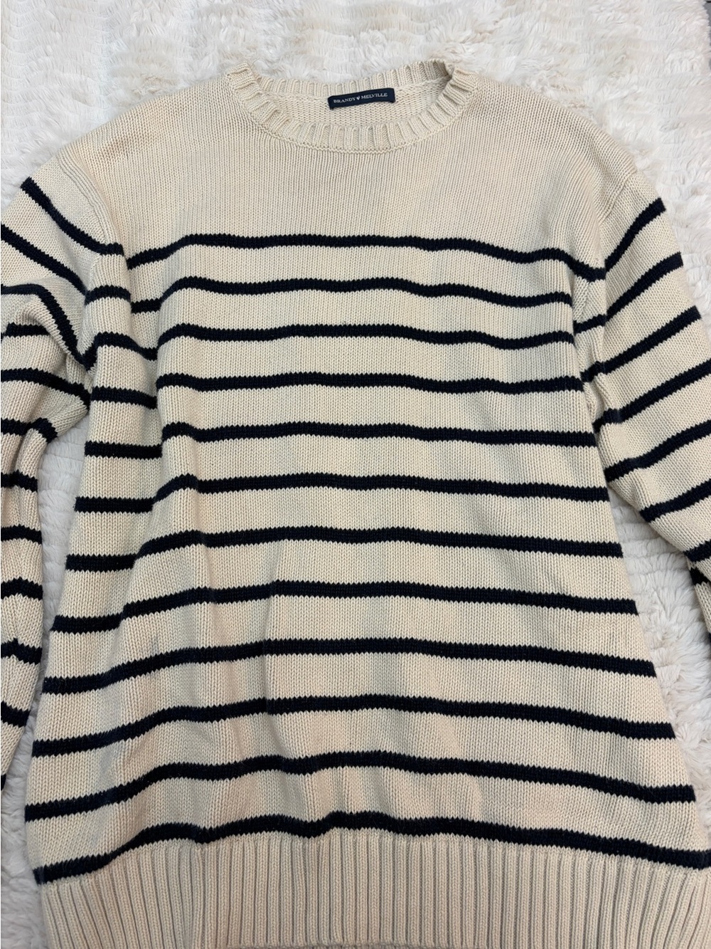 Brandy Melville Black & Cream Striped Crewneck Sweater